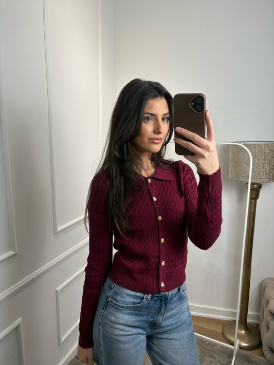 Gina vest met knopen bordeaux