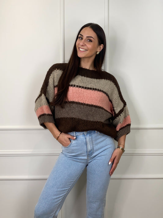 MIRA KNIT BROWN PINK